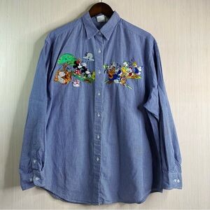 Vintage The Disney Store Women’s Mickey & Friends Button Up Blue Gingham XXL